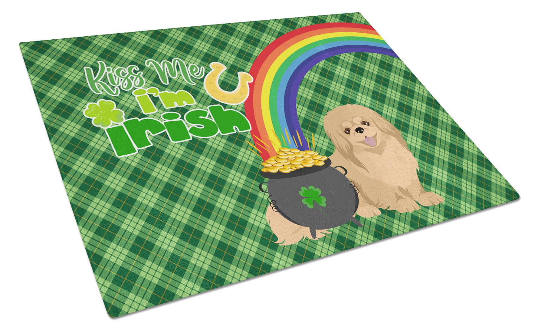 Buy this Gold Pekingese St. Patrick's Day Glass Cutting Board Large