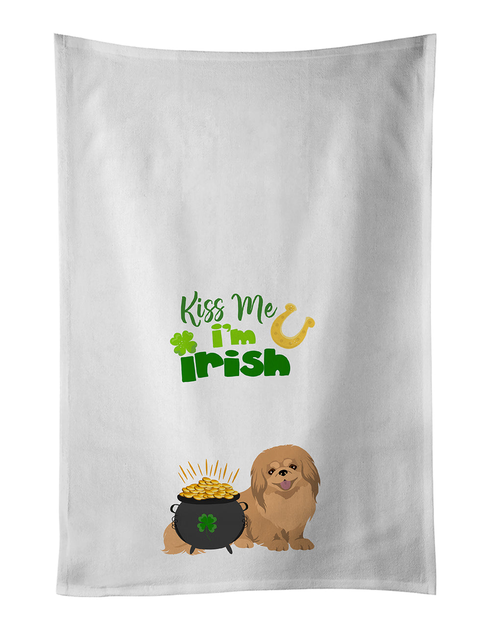 Buy this Gold Pekingese St. Patrick&#39;s Day White Kitchen Towel Set of 2 Dish Towels