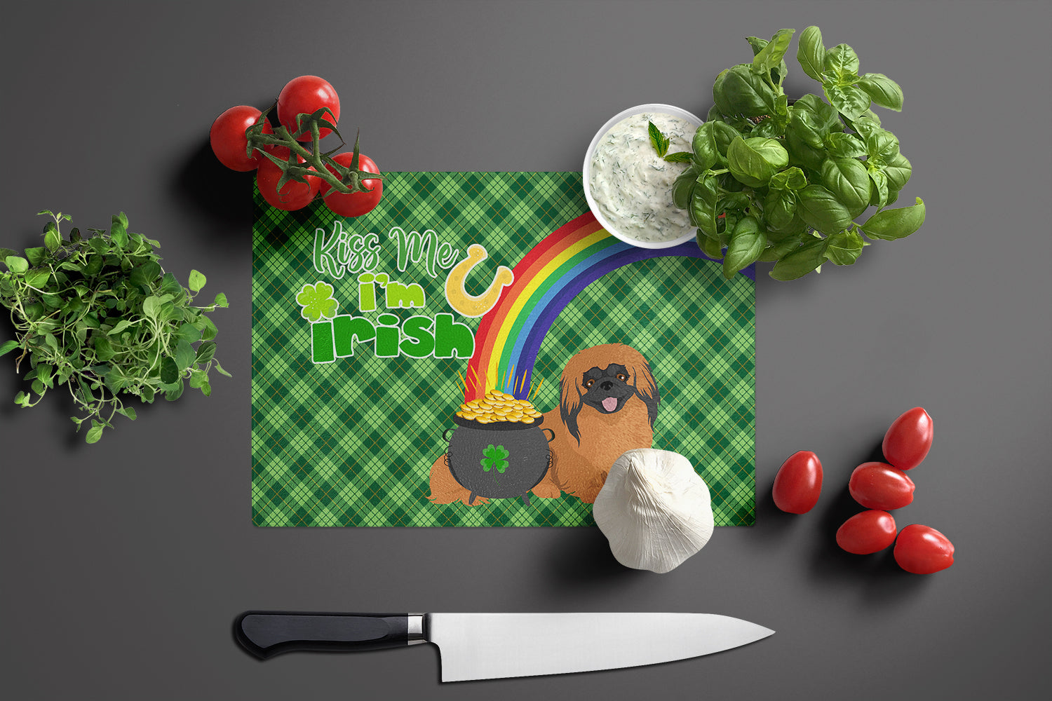 Red Pekingese St. Patrick's Day Glass Cutting Board Large - the-store.com