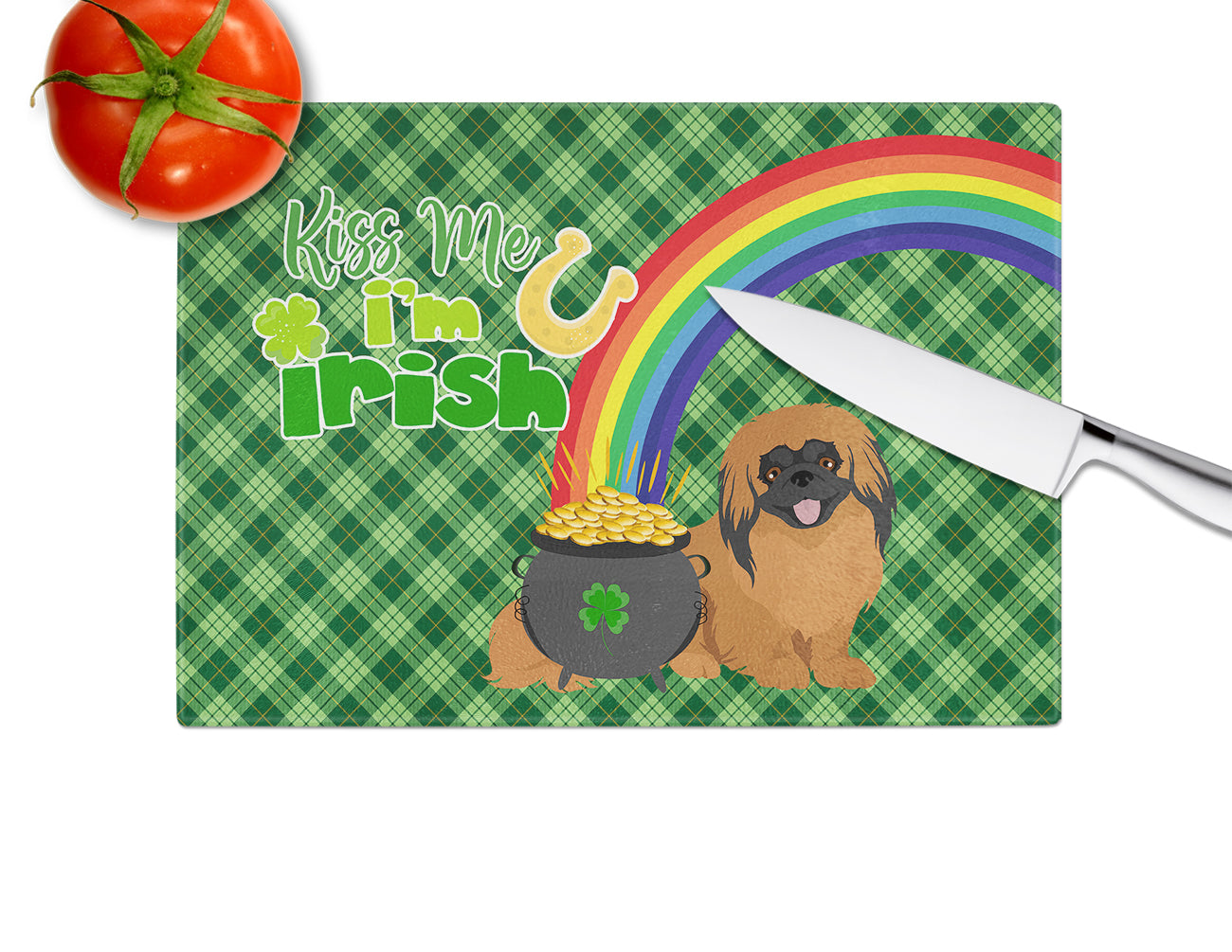 Red Pekingese St. Patrick's Day Glass Cutting Board Large - the-store.com