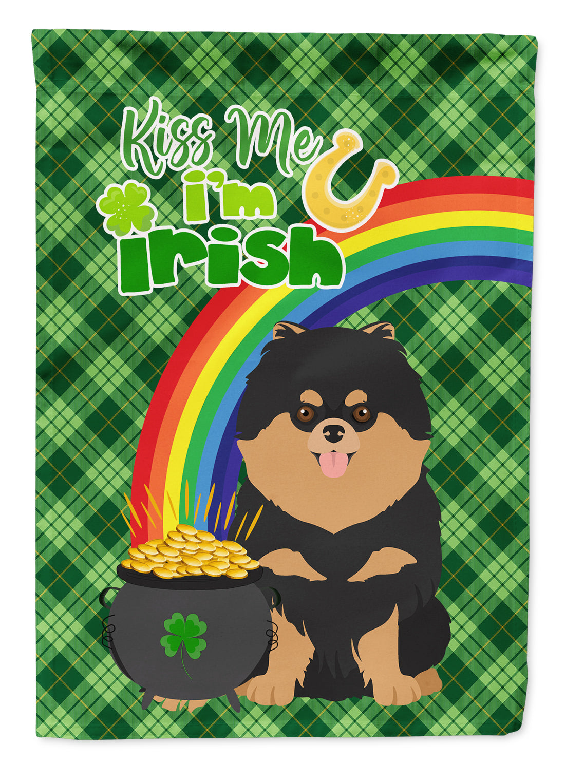 Black and Tan Pomeranian St. Patrick&#39;s Day Flag Garden Size  the-store.com.