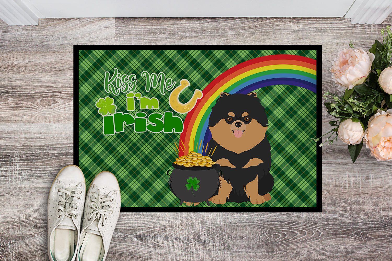 Buy this Black and Tan Pomeranian St. Patrick's Day Indoor or Outdoor Mat 24x36