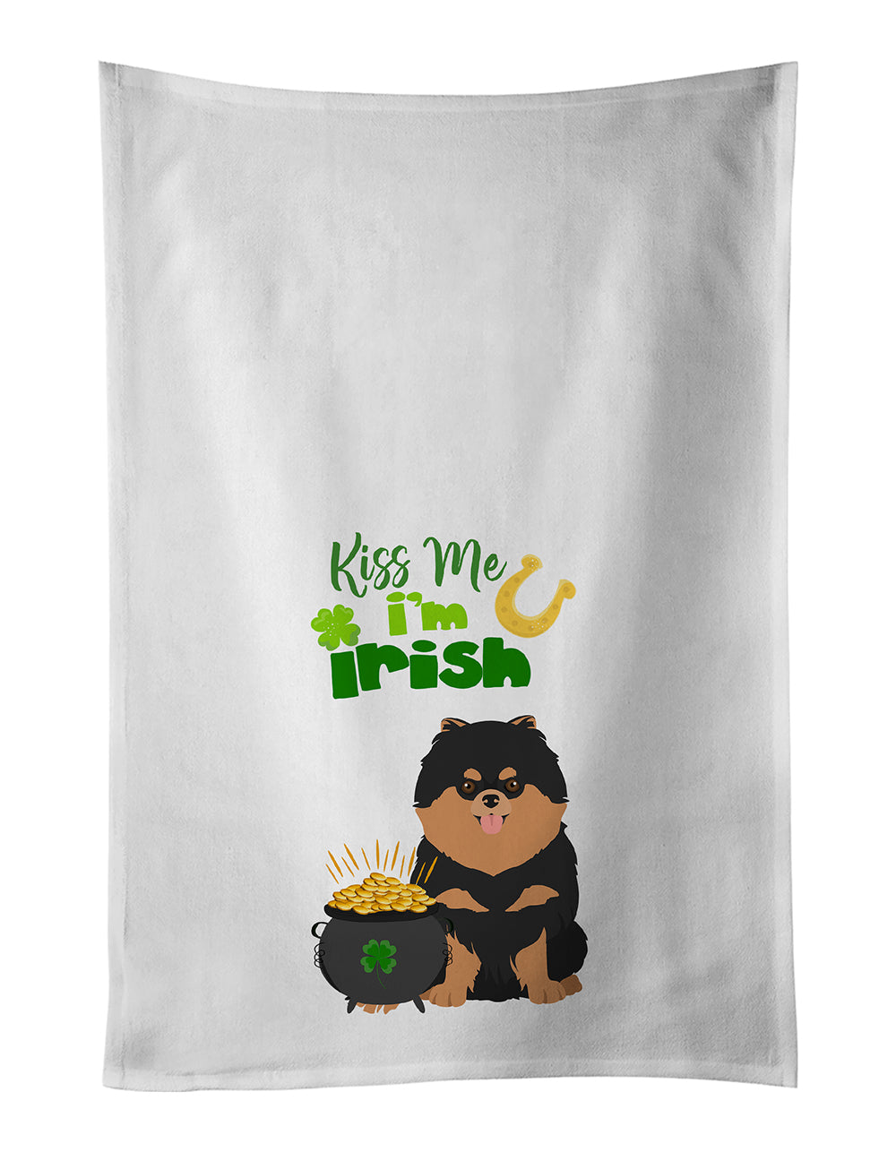 Buy this Black and Tan Pomeranian St. Patrick&#39;s Day White Kitchen Towel Set of 2 Dish Towels