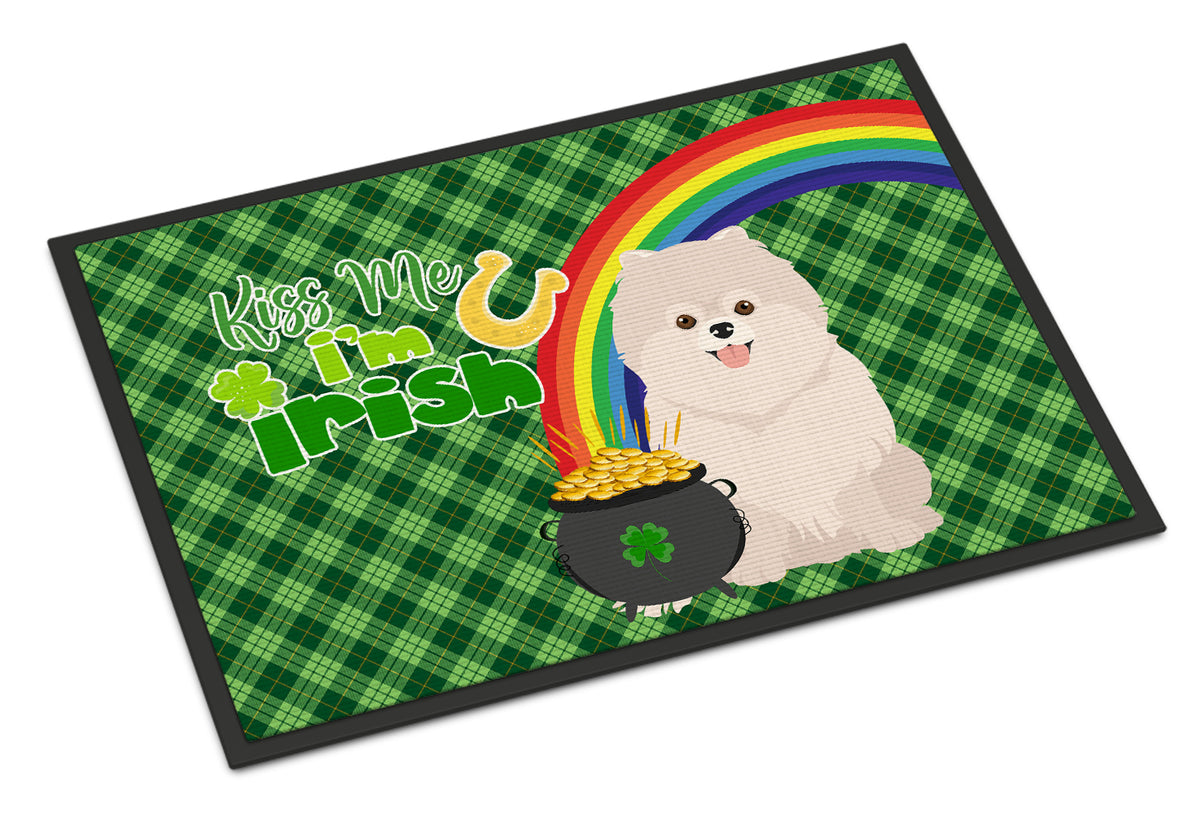 Buy this White Pomeranian St. Patrick&#39;s Day Indoor or Outdoor Mat 24x36