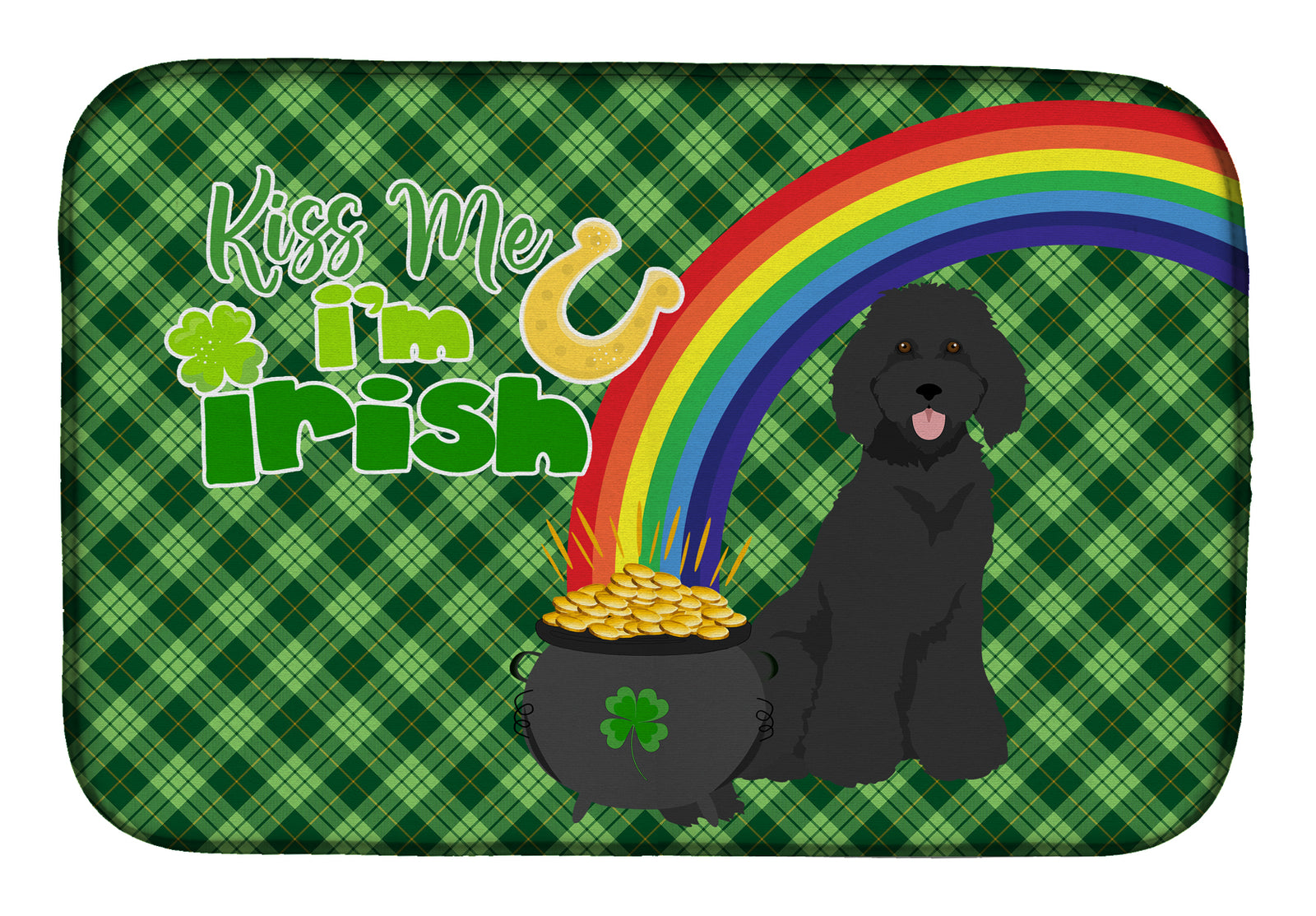 Standard Black Poodle St. Patrick's Day Dish Drying Mat
