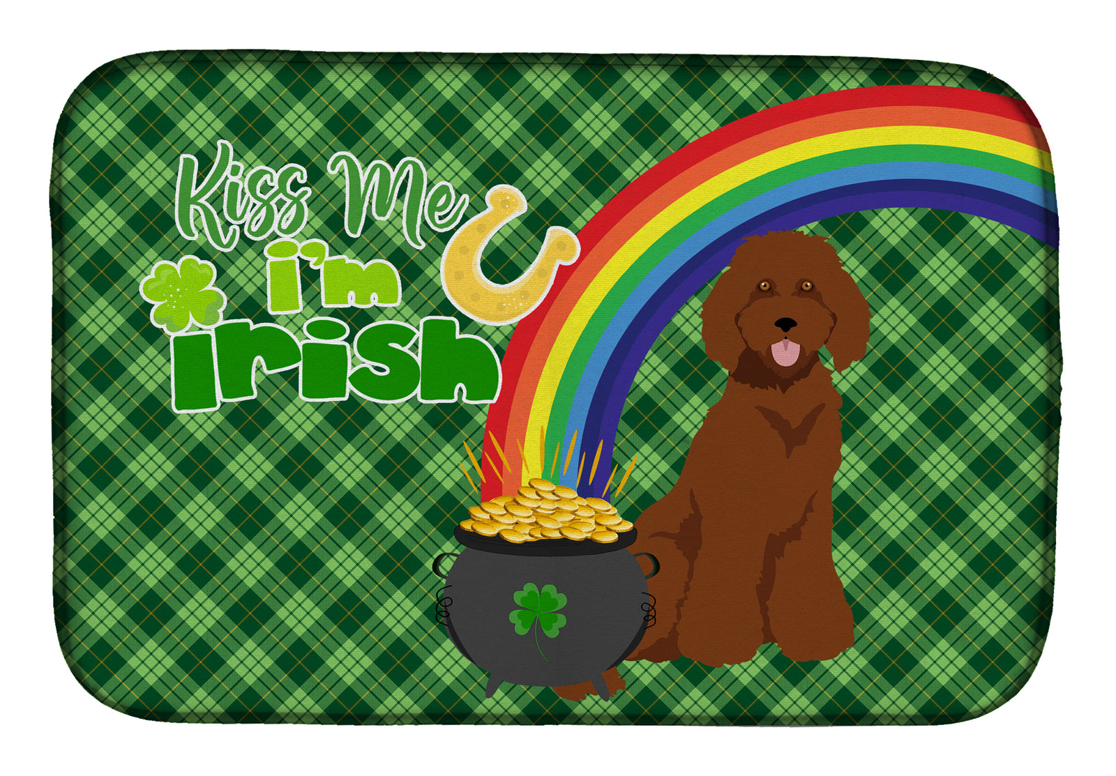 Standard Red Poodle St. Patrick's Day Dish Drying Mat