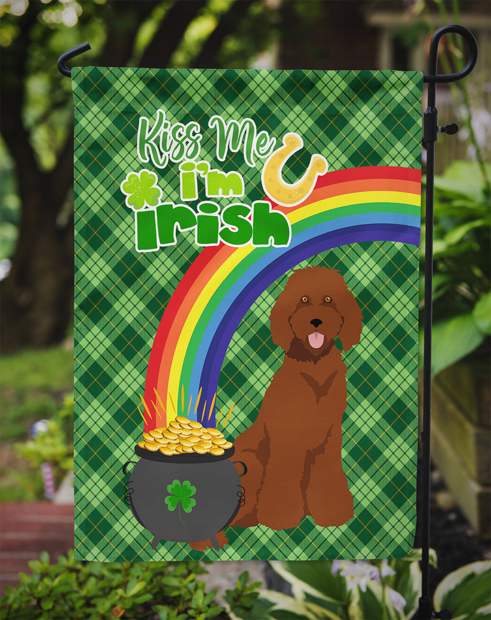 Standard Red Poodle St. Patrick's Day Flag Garden Size  the-store.com.