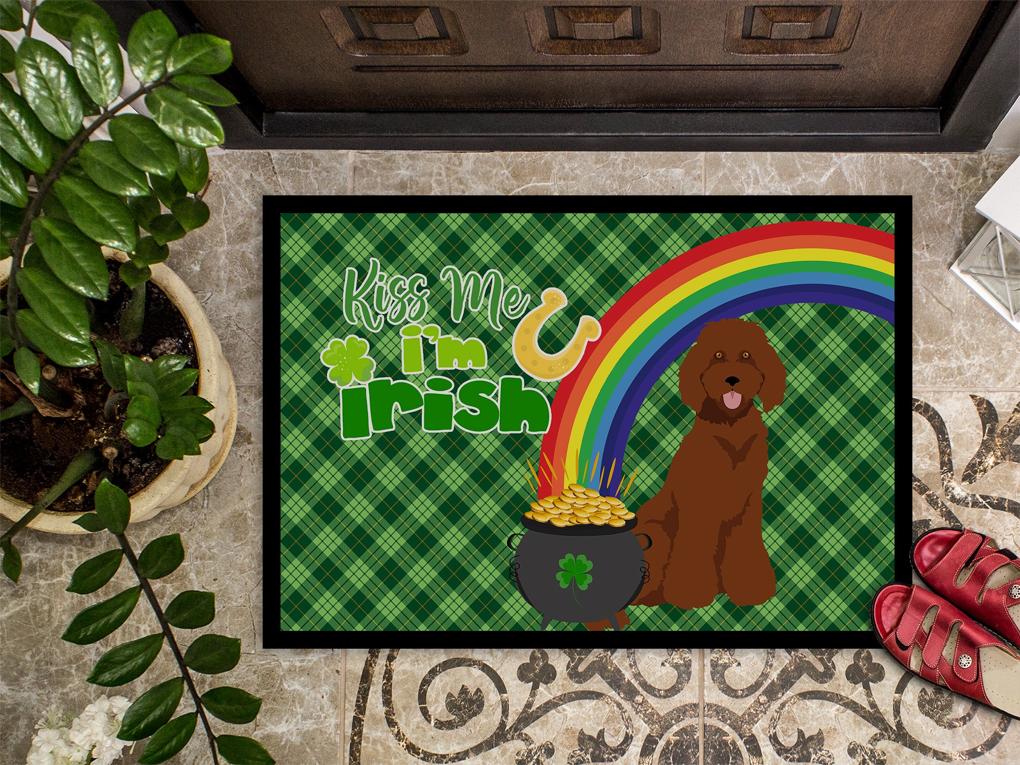Standard Red Poodle St. Patrick's Day Indoor or Outdoor Mat 24x36 - the-store.com