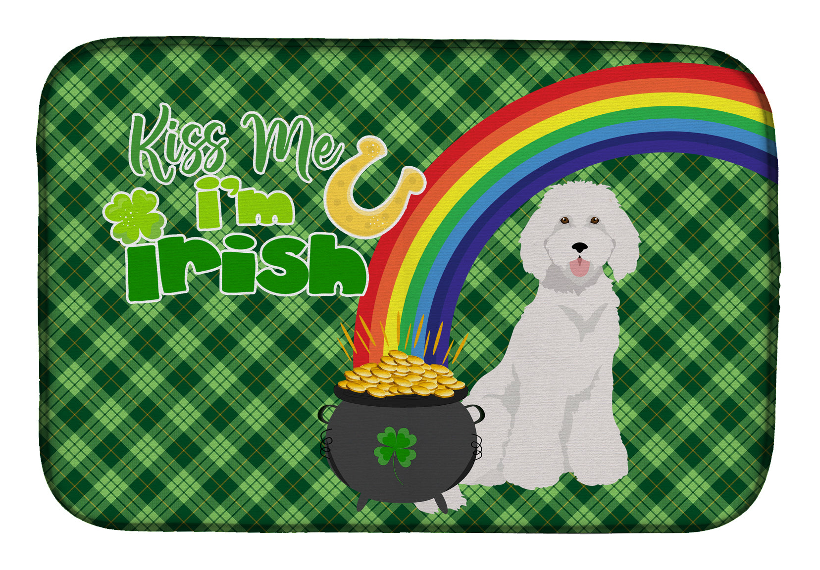 Standard White Poodle St. Patrick's Day Dish Drying Mat