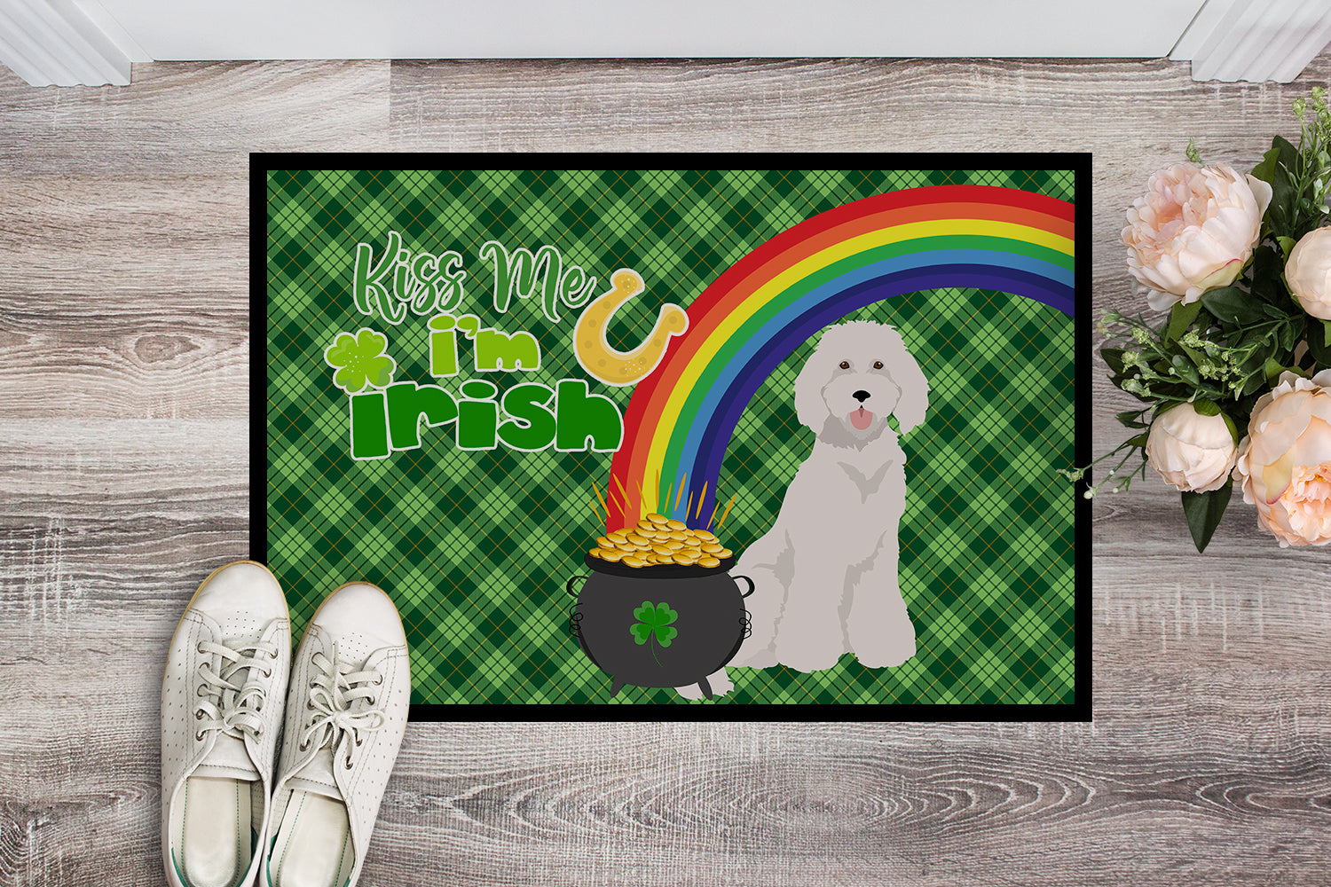 Buy this Standard White Poodle St. Patrick's Day Indoor or Outdoor Mat 24x36