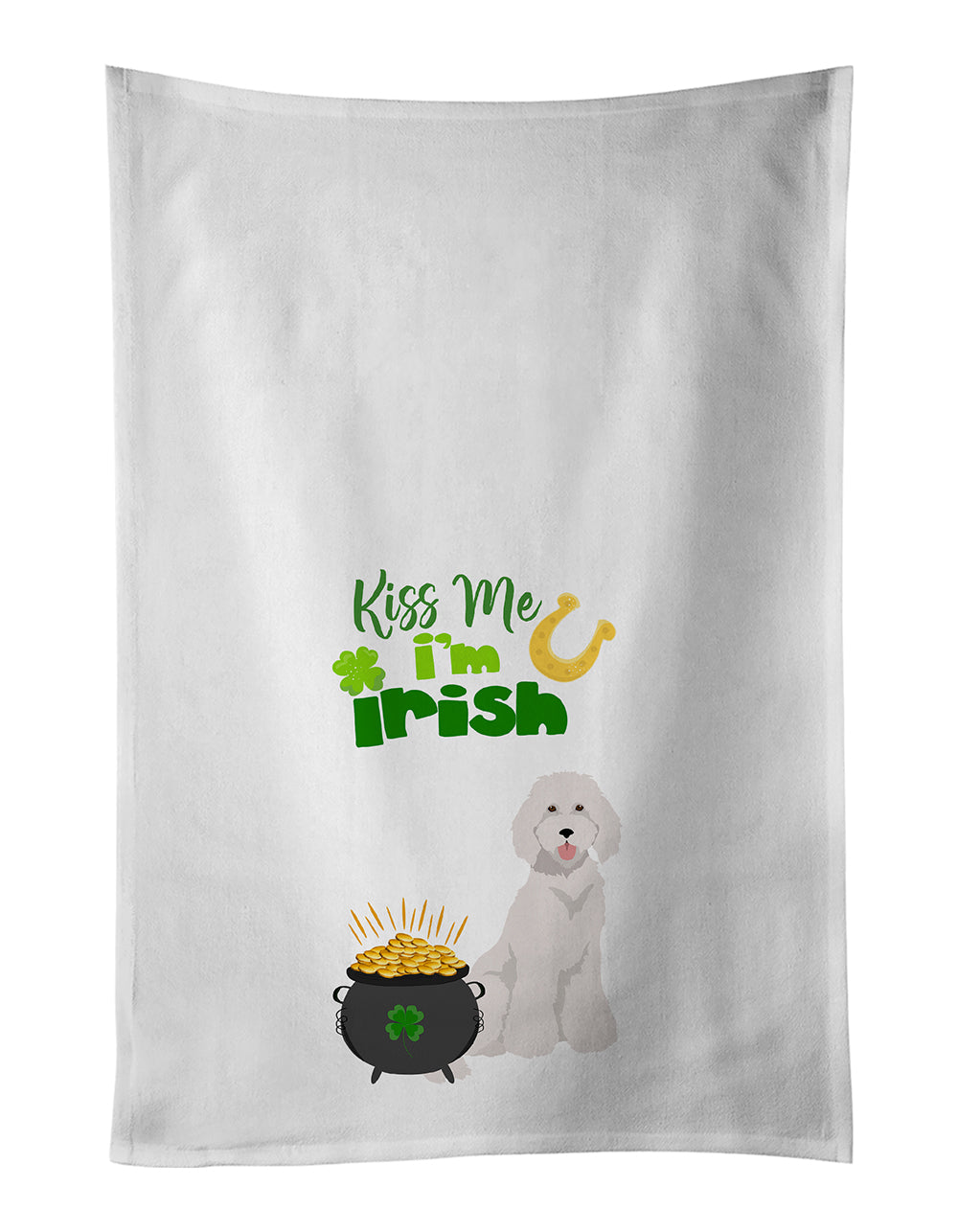 Buy this Standard White Poodle St. Patrick&#39;s Day White Kitchen Towel Set of 2 Dish Towels