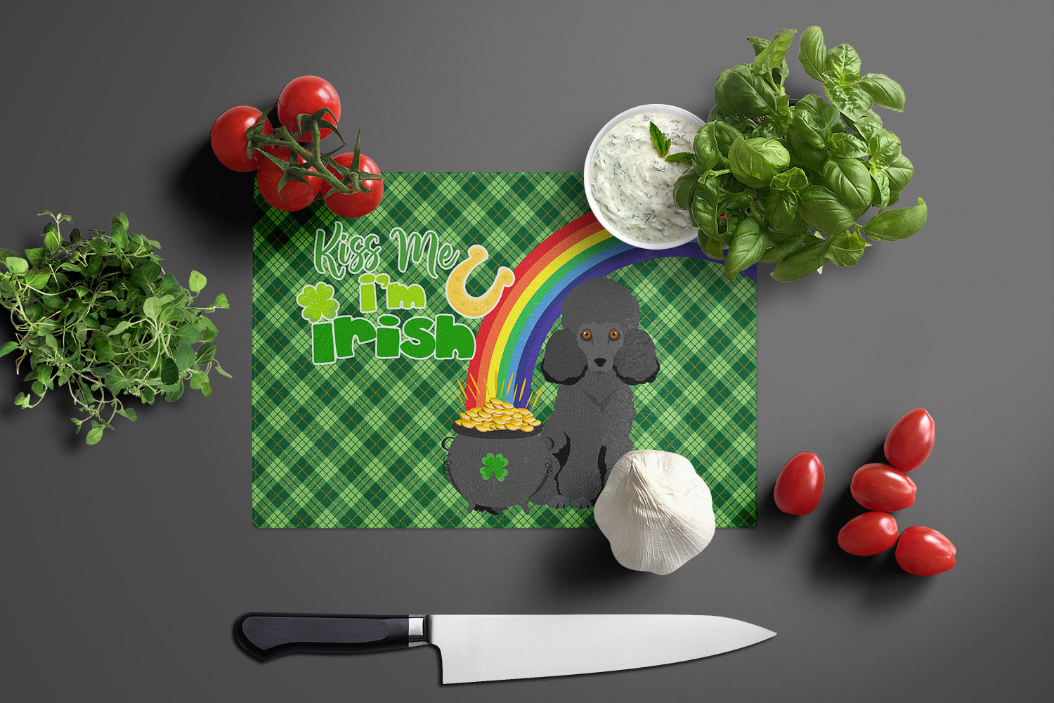 Toy Black Poodle St. Patrick's Day Glass Cutting Board Large - the-store.com