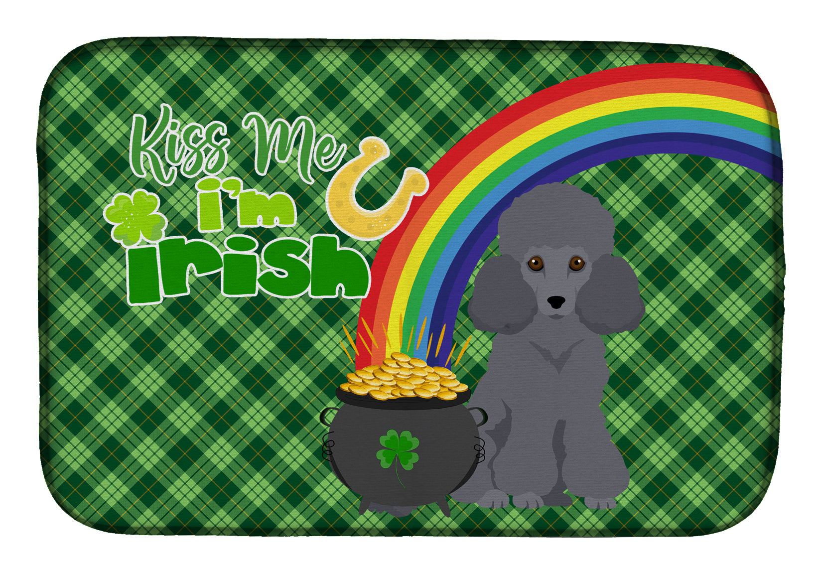 Toy Grey Poodle St. Patrick's Day Dish Drying Mat
