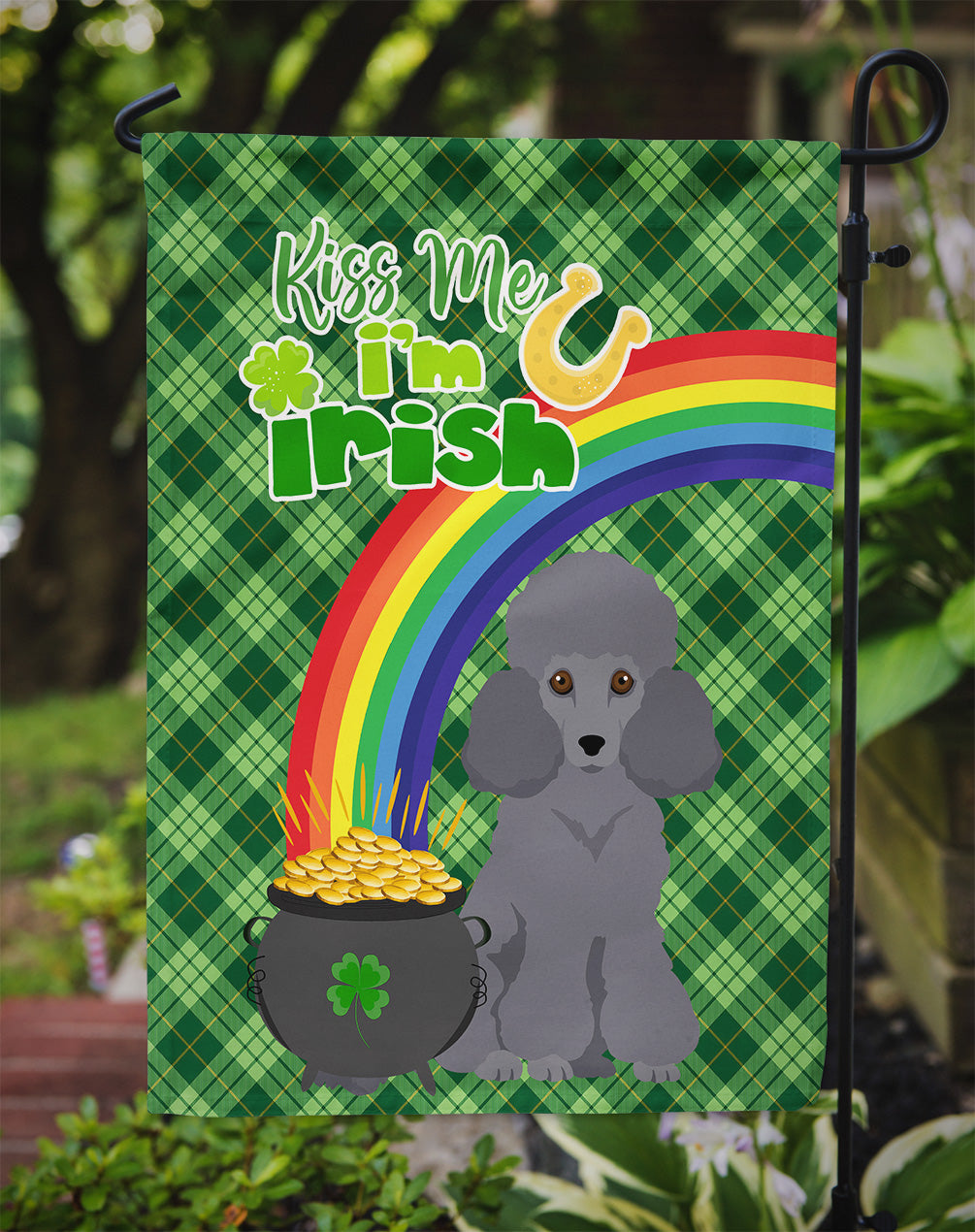 Toy Grey Poodle St. Patrick's Day Flag Garden Size  the-store.com.
