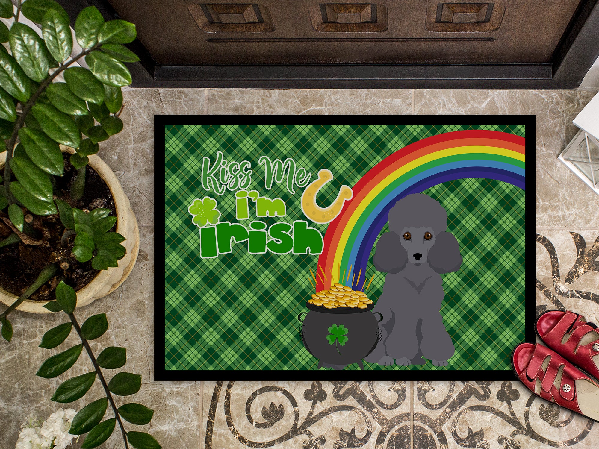 Toy Grey Poodle St. Patrick's Day Indoor or Outdoor Mat 24x36 - the-store.com