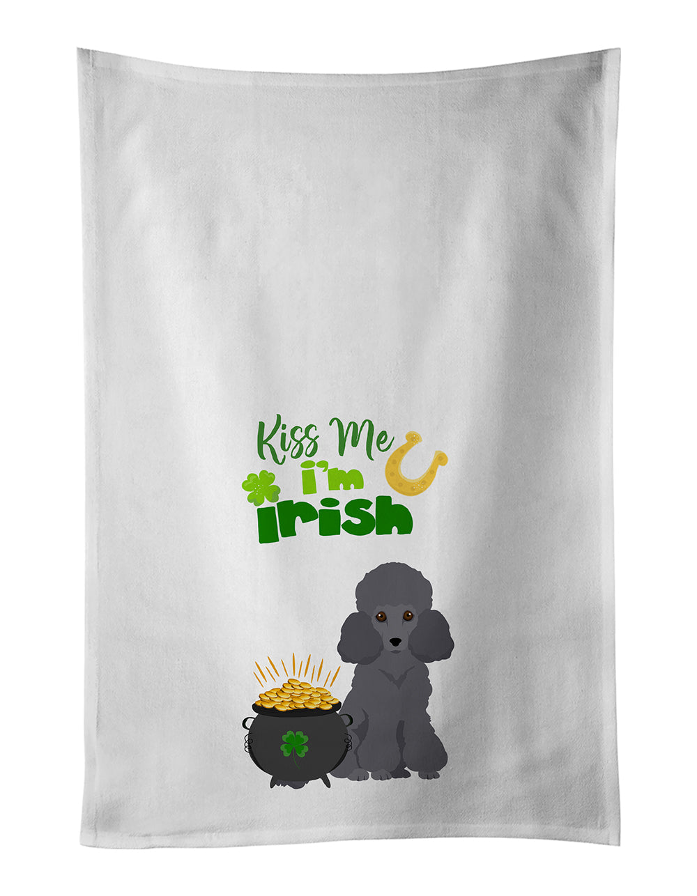 Buy this Toy Grey Poodle St. Patrick&#39;s Day White Kitchen Towel Set of 2 Dish Towels