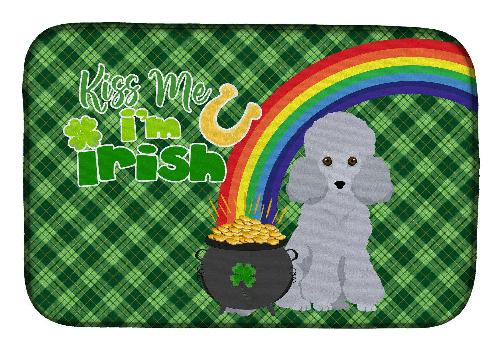 Toy Silver Poodle St. Patrick's Day Dish Drying Mat