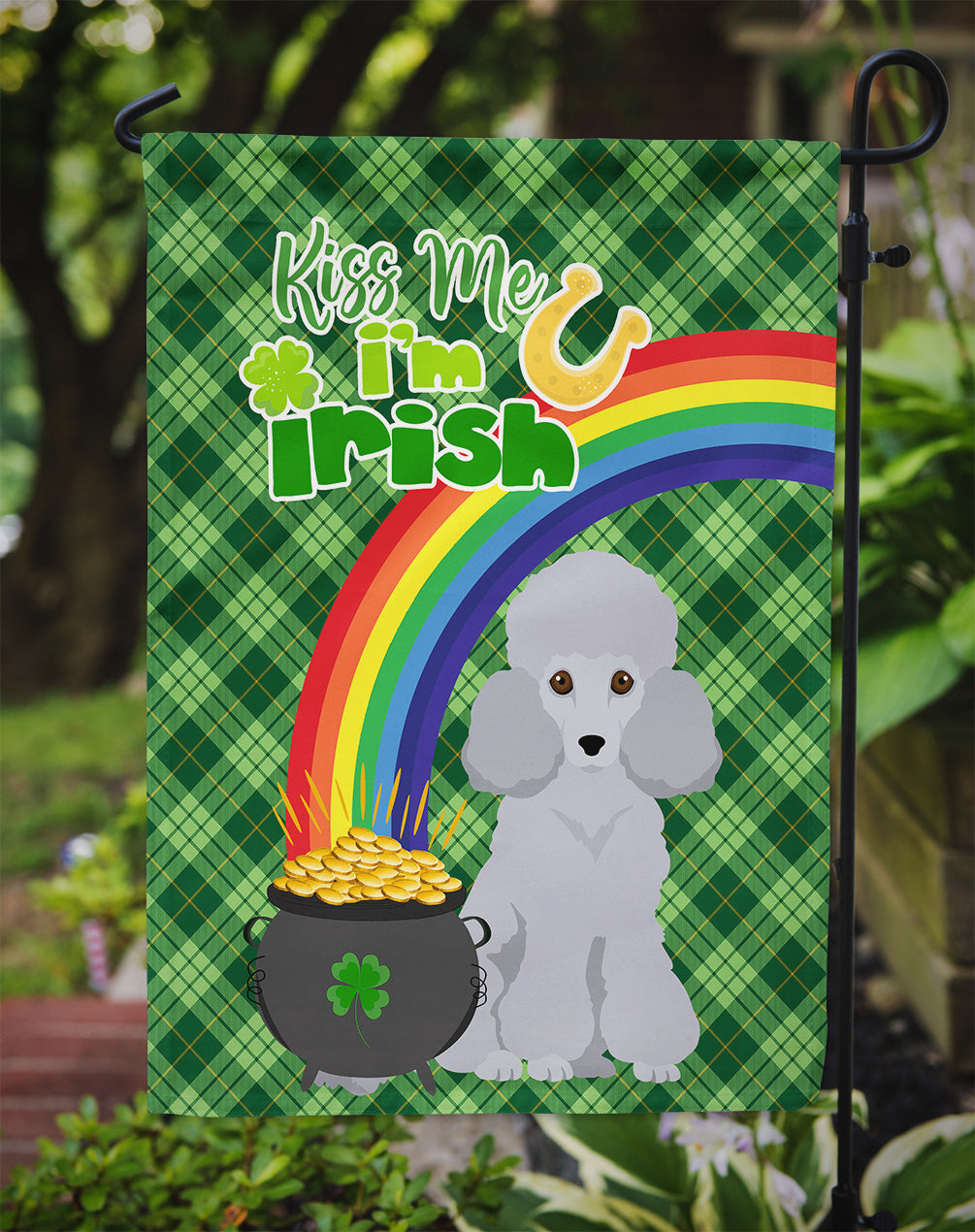 Toy Silver Poodle St. Patrick's Day Flag Garden Size  the-store.com.