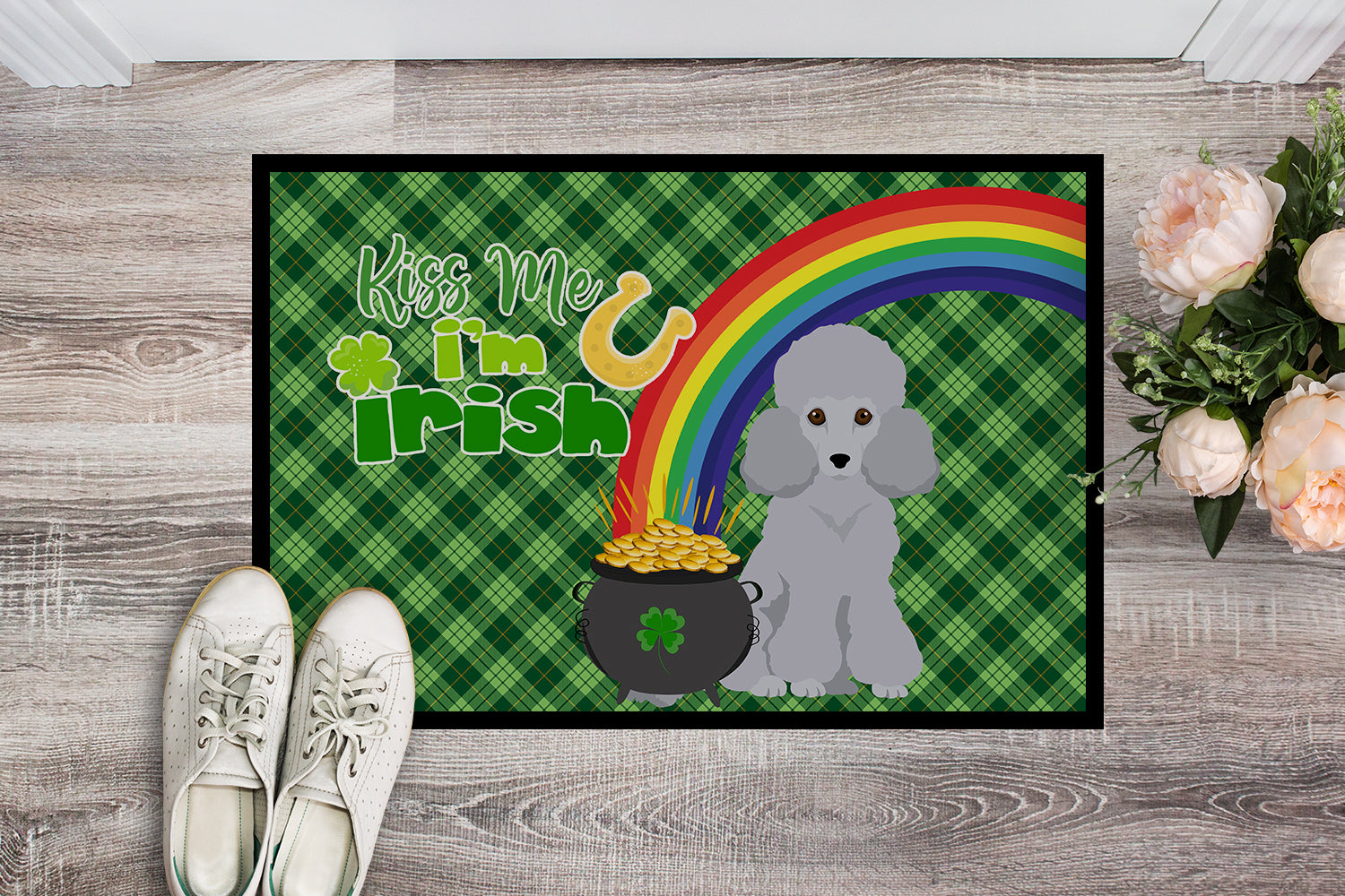 Buy this Toy Silver Poodle St. Patrick's Day Indoor or Outdoor Mat 24x36