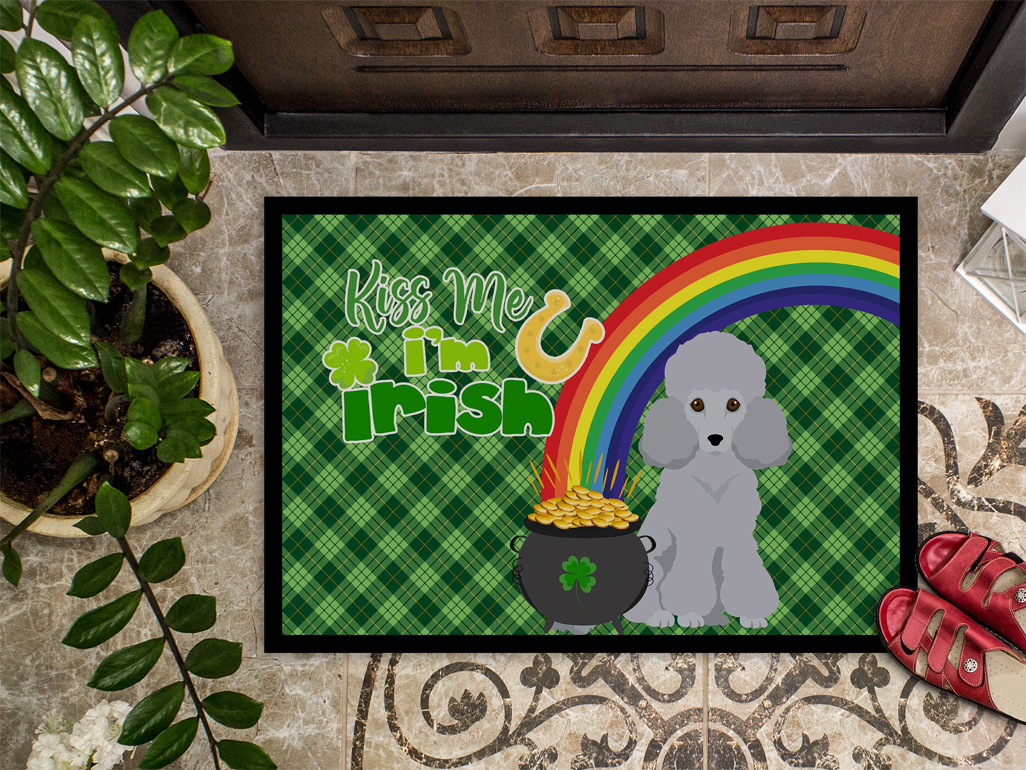 Toy Silver Poodle St. Patrick's Day Indoor or Outdoor Mat 24x36 - the-store.com