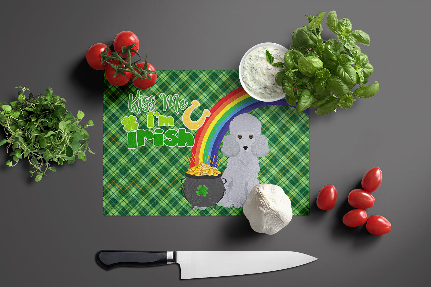 Toy Silver Poodle St. Patrick's Day Glass Cutting Board Large - the-store.com