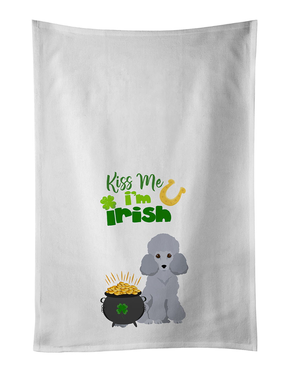 Buy this Toy Silver Poodle St. Patrick&#39;s Day White Kitchen Towel Set of 2 Dish Towels