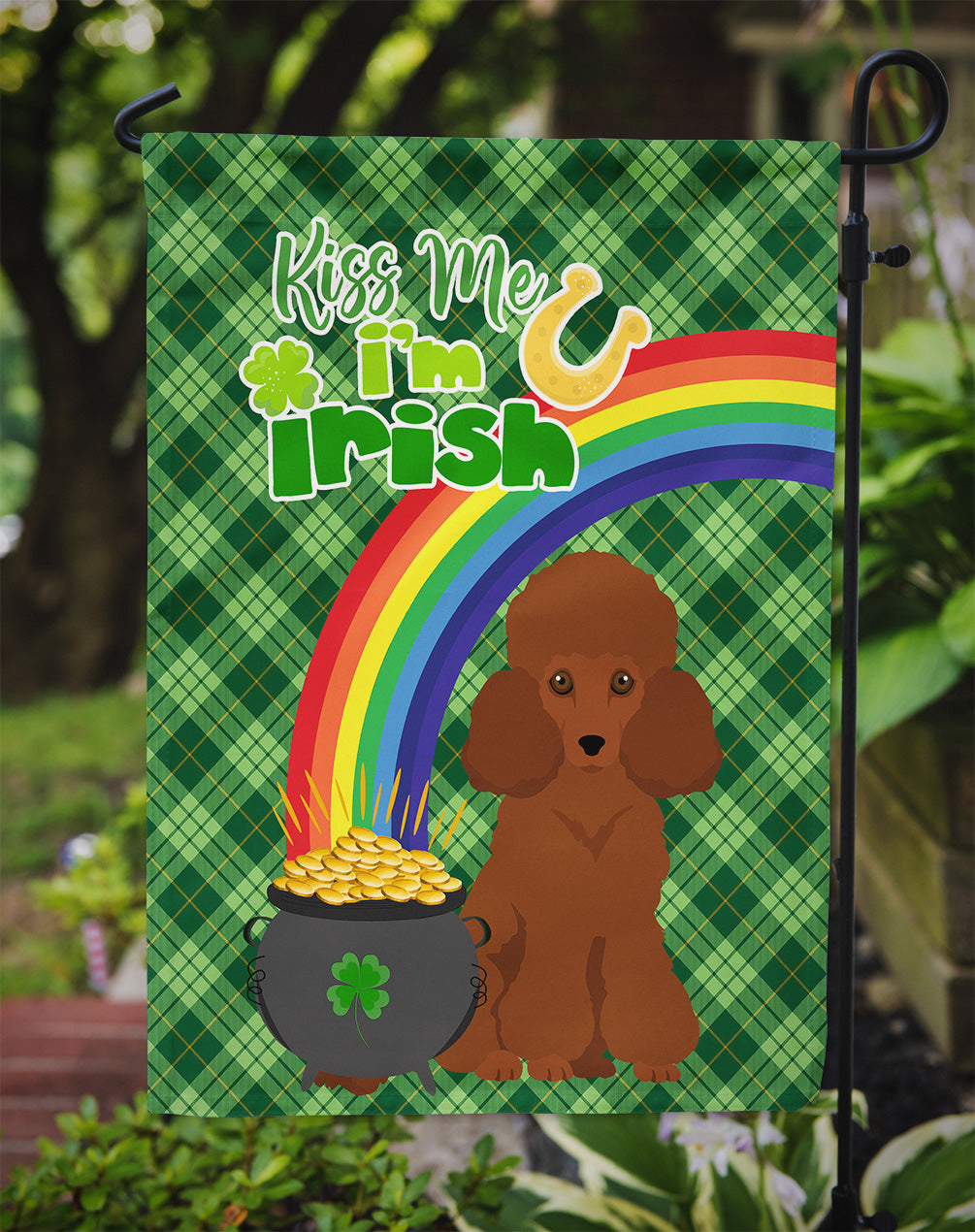 Toy Red Poodle St. Patrick's Day Flag Garden Size
