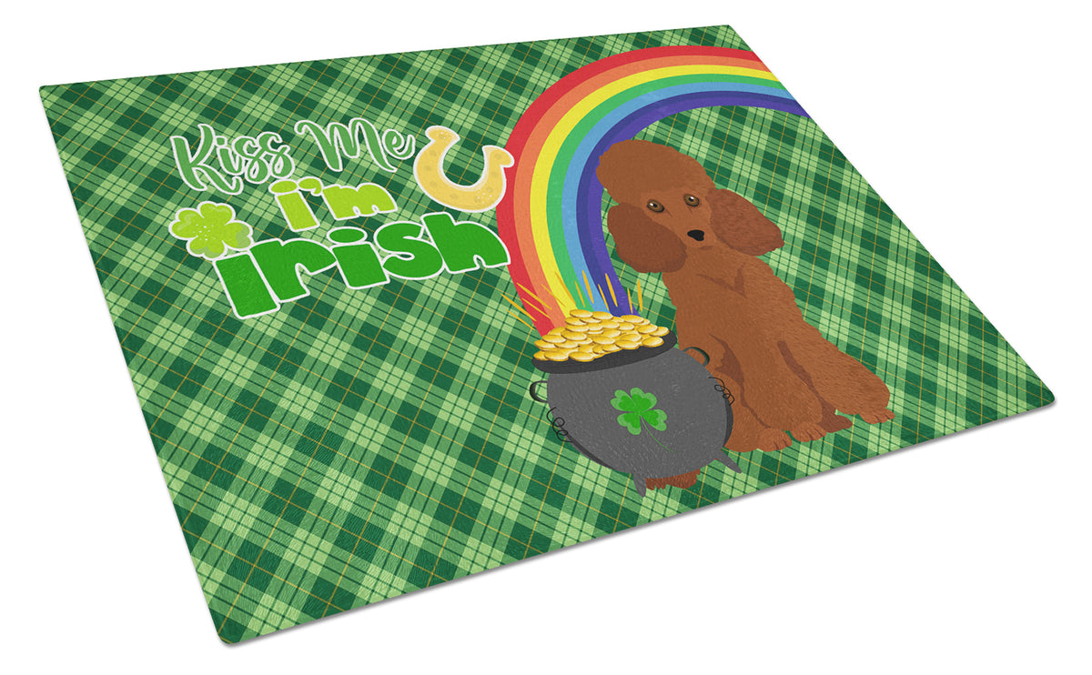 Buy this Toy Red Poodle St. Patrick&#39;s Day Glass Cutting Board Large