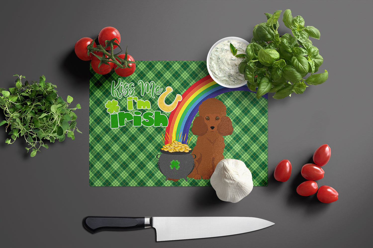 Toy Red Poodle St. Patrick's Day Glass Cutting Board Large - the-store.com