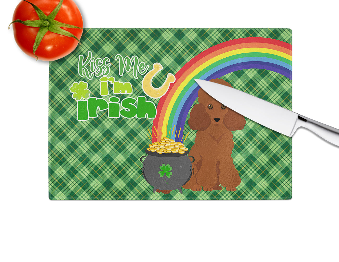 Toy Red Poodle St. Patrick's Day Glass Cutting Board Large - the-store.com
