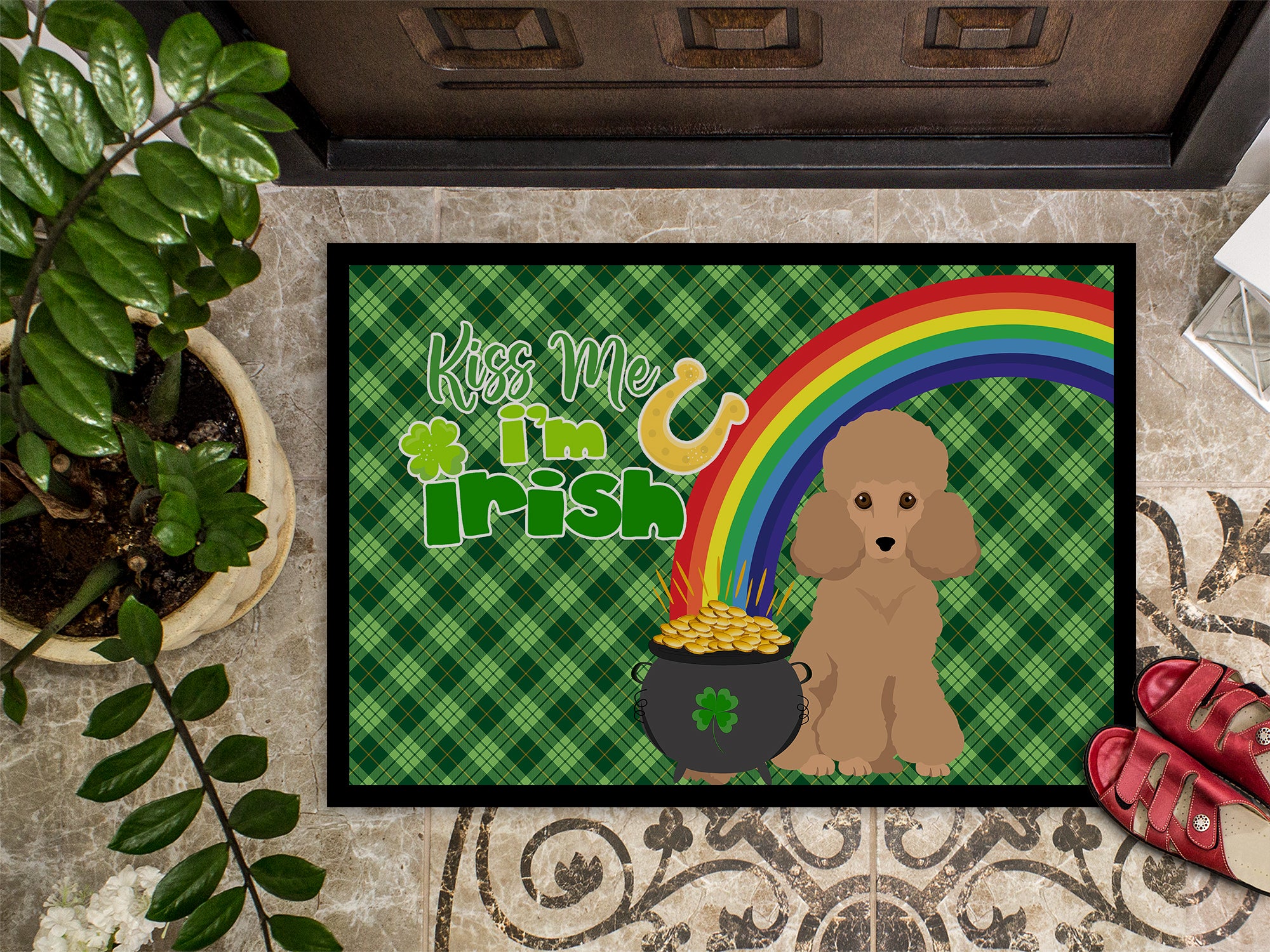 Toy Apricot Poodle St. Patrick's Day Indoor or Outdoor Mat 24x36 - the-store.com