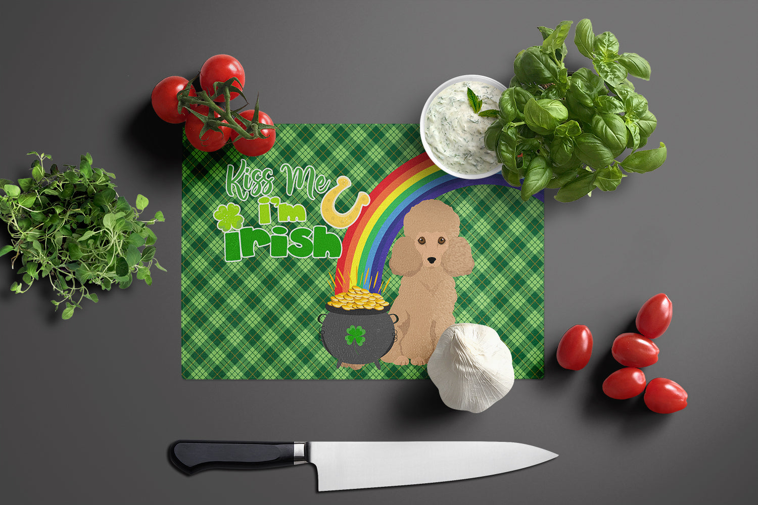 Toy Apricot Poodle St. Patrick's Day Glass Cutting Board Large - the-store.com