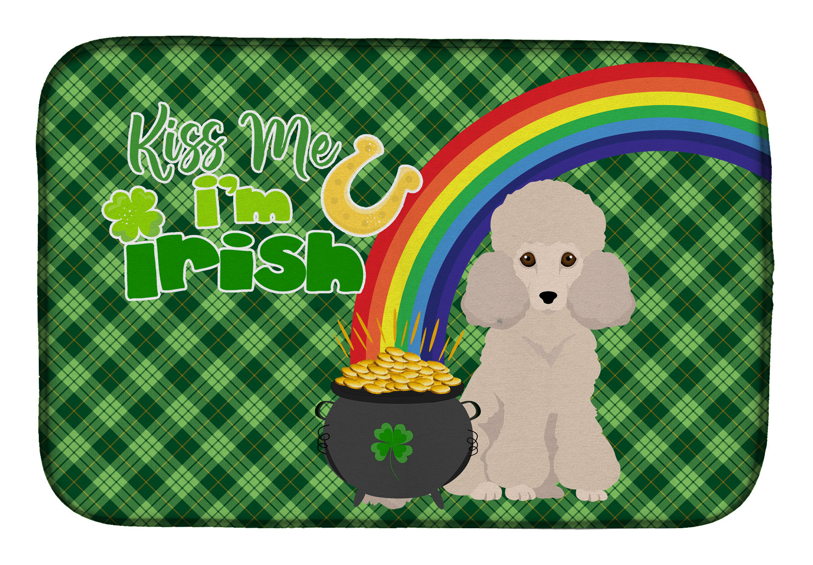 Toy Cream Poodle St. Patrick's Day Dish Drying Mat
