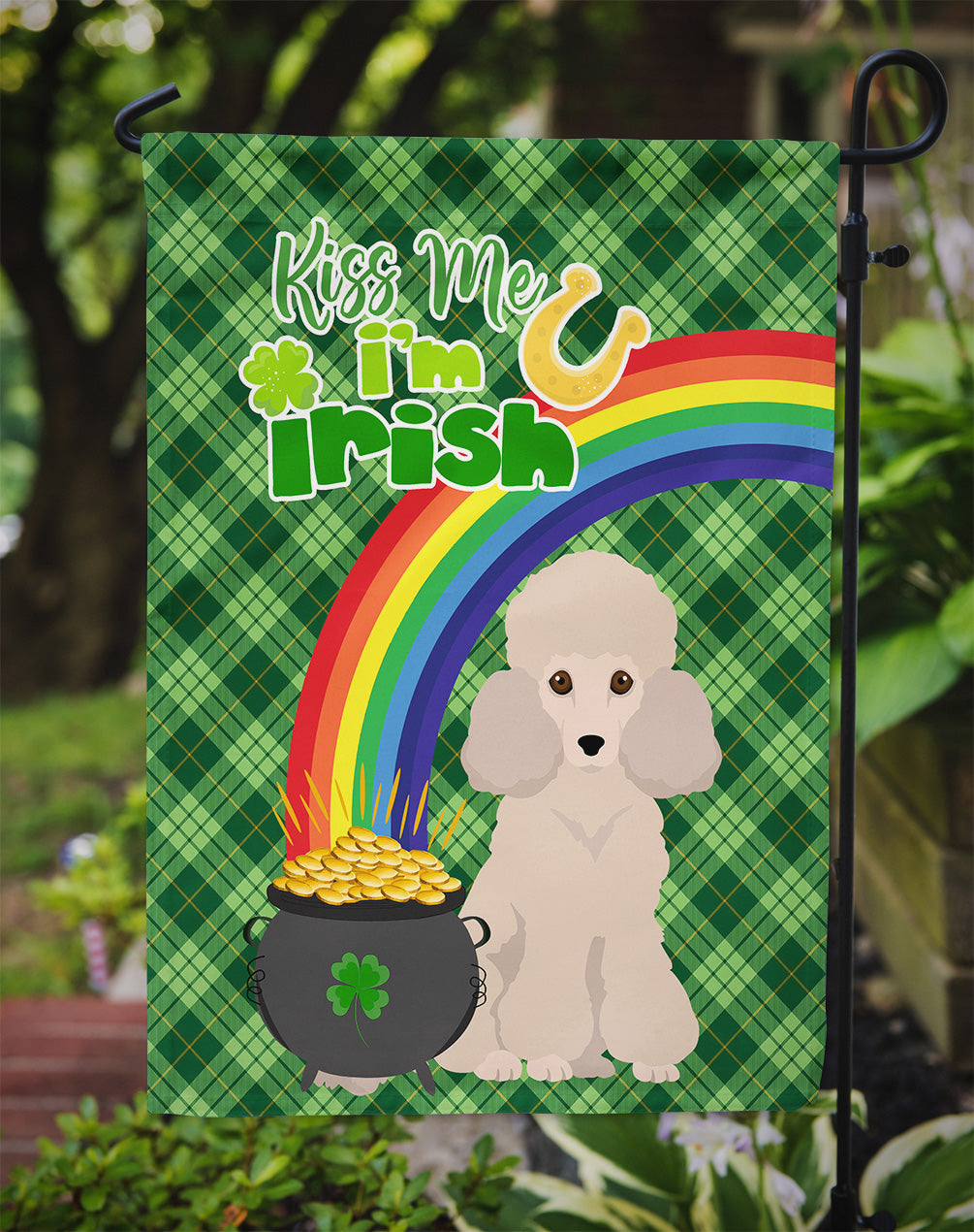 Toy Cream Poodle St. Patrick's Day Flag Garden Size