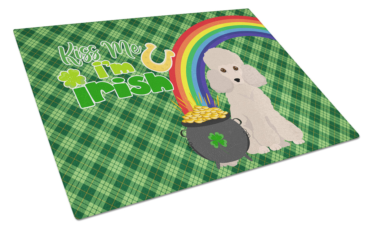 Buy this Toy Cream Poodle St. Patrick&#39;s Day Glass Cutting Board Large