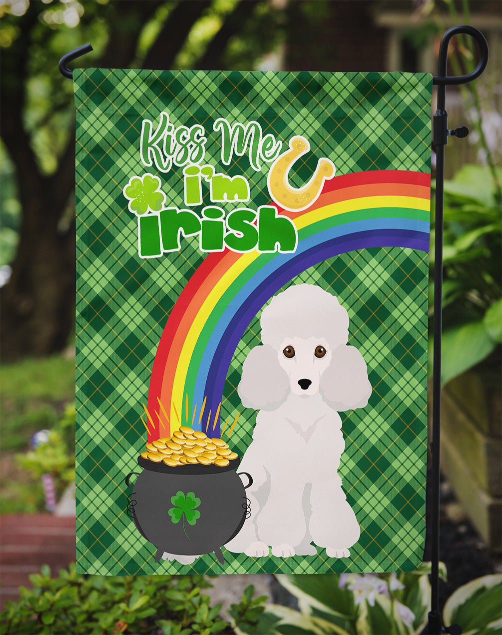 Toy White Poodle St. Patrick's Day Flag Garden Size  the-store.com.