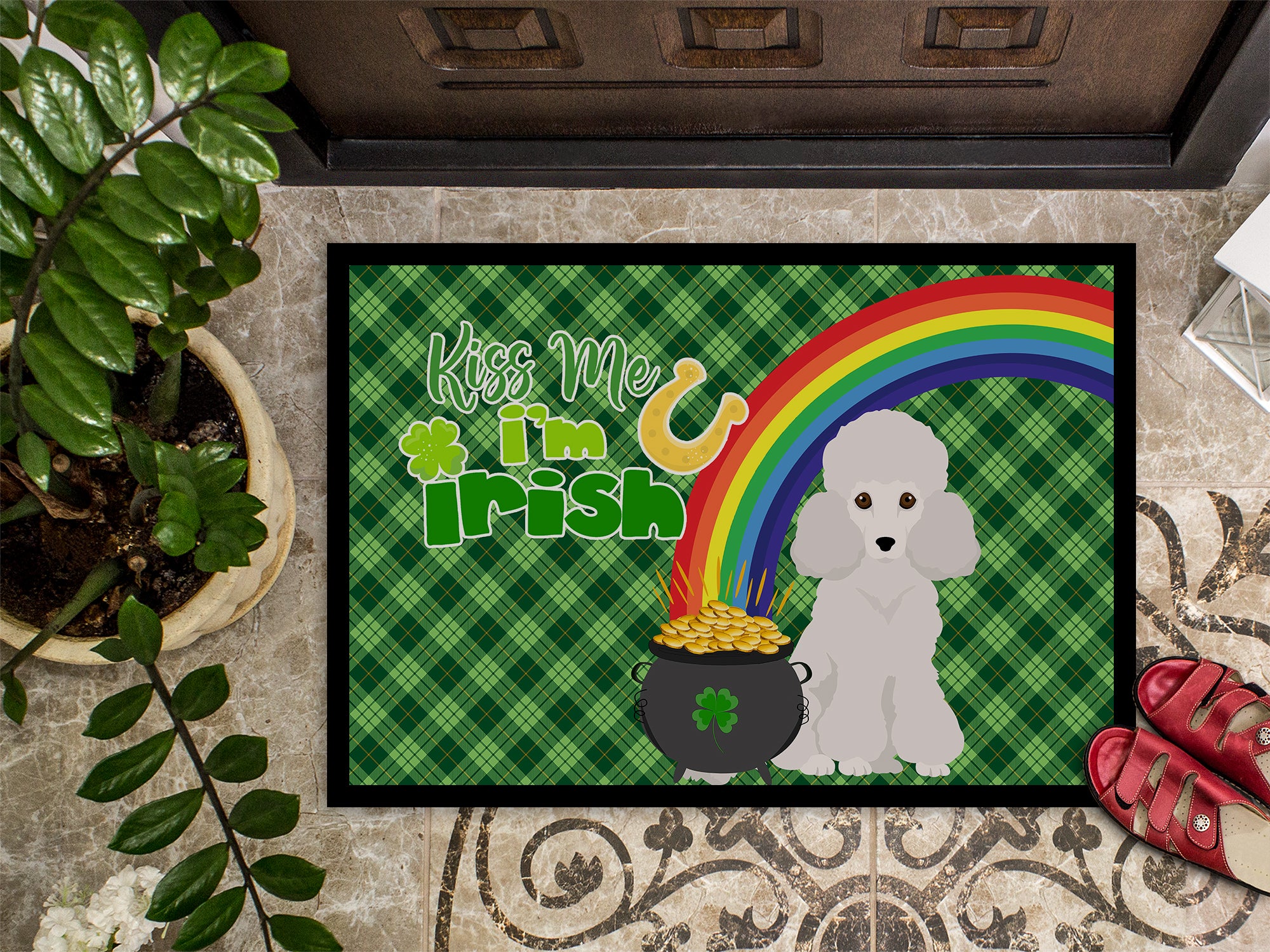 Toy White Poodle St. Patrick's Day Indoor or Outdoor Mat 24x36 - the-store.com