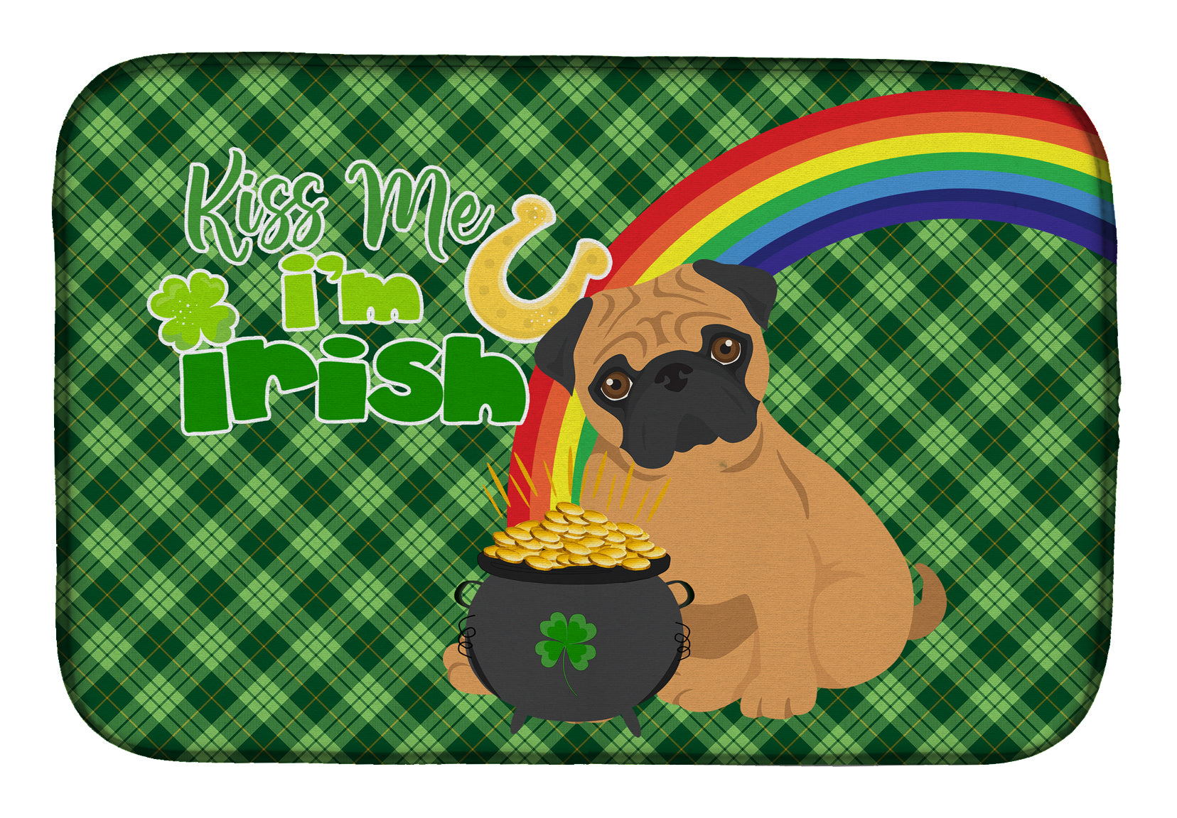 Apricot Pug St. Patrick's Day Dish Drying Mat  the-store.com.
