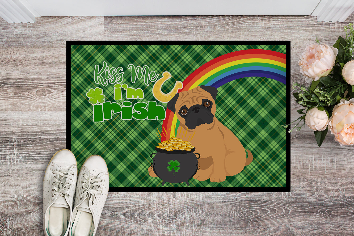 Buy this Apricot Pug St. Patrick's Day Indoor or Outdoor Mat 24x36