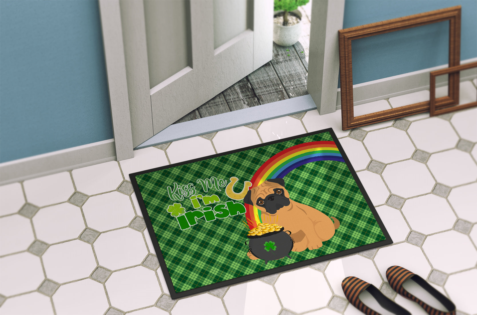 Apricot Pug St. Patrick's Day Indoor or Outdoor Mat 24x36 - the-store.com