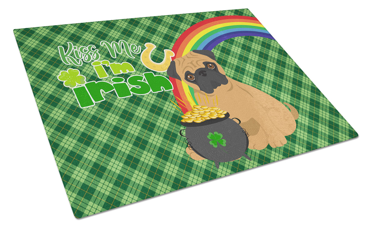 Buy this Apricot Pug St. Patrick&#39;s Day Glass Cutting Board Large