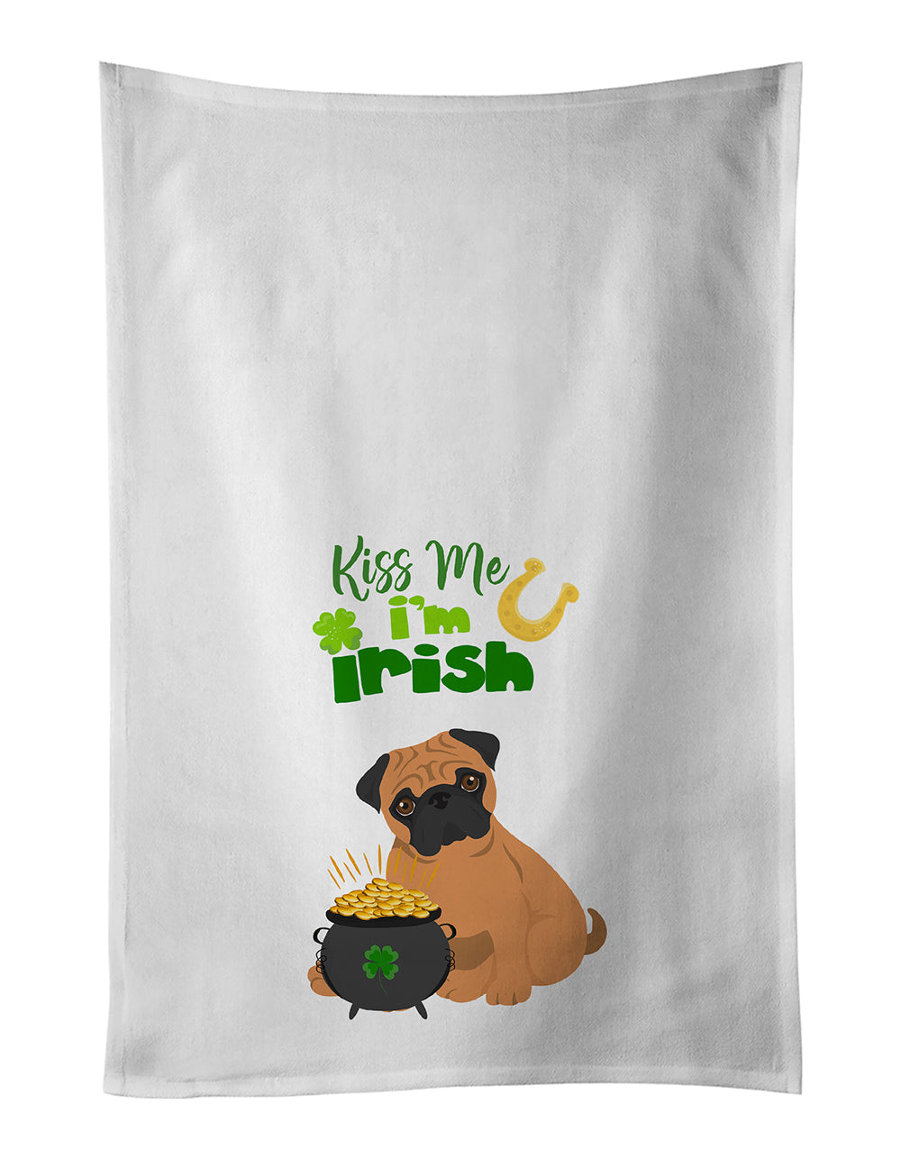 Buy this Apricot Pug St. Patrick&#39;s Day White Kitchen Towel Set of 2 Dish Towels