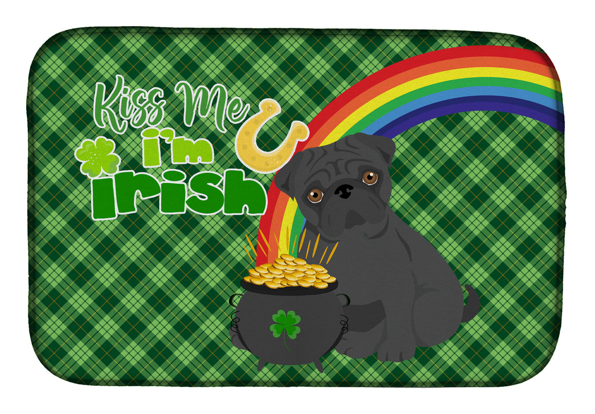 Black Pug St. Patrick&#39;s Day Dish Drying Mat