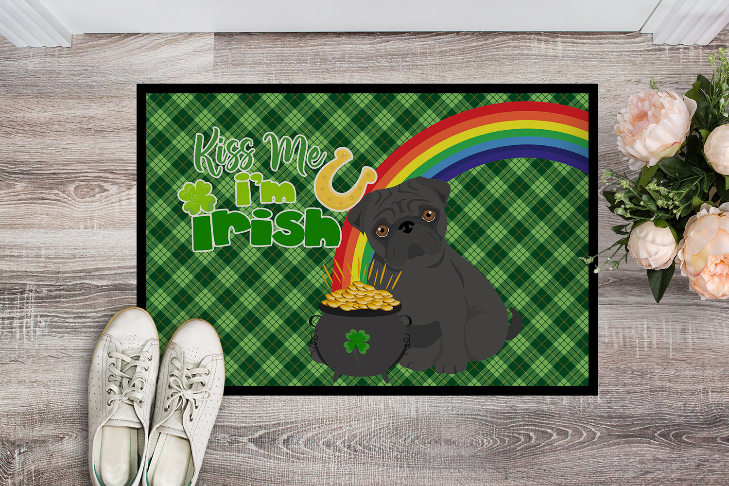 Black Pug St. Patrick's Day Indoor or Outdoor Mat 24x36 - the-store.com