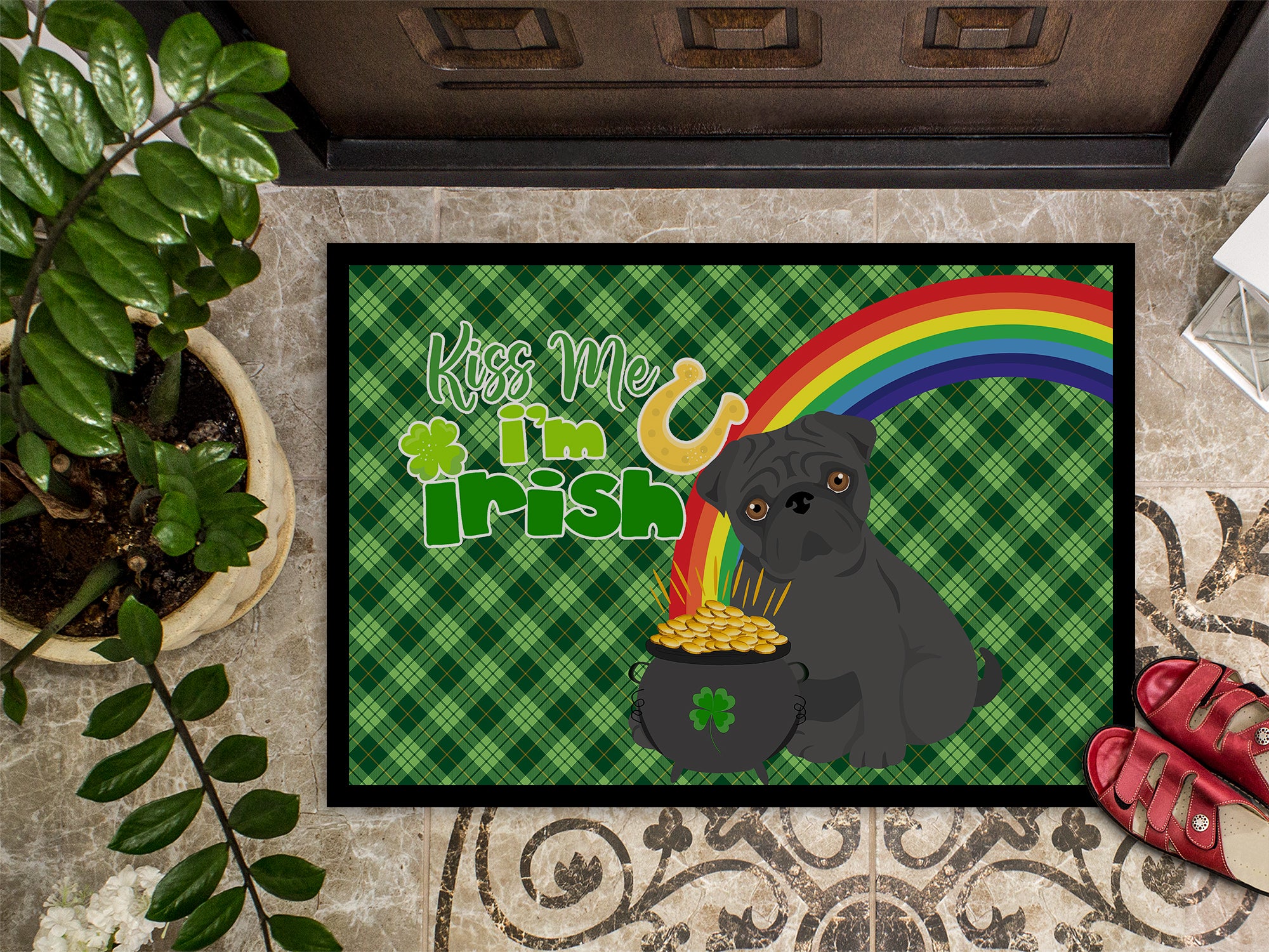 Black Pug St. Patrick's Day Indoor or Outdoor Mat 24x36 - the-store.com