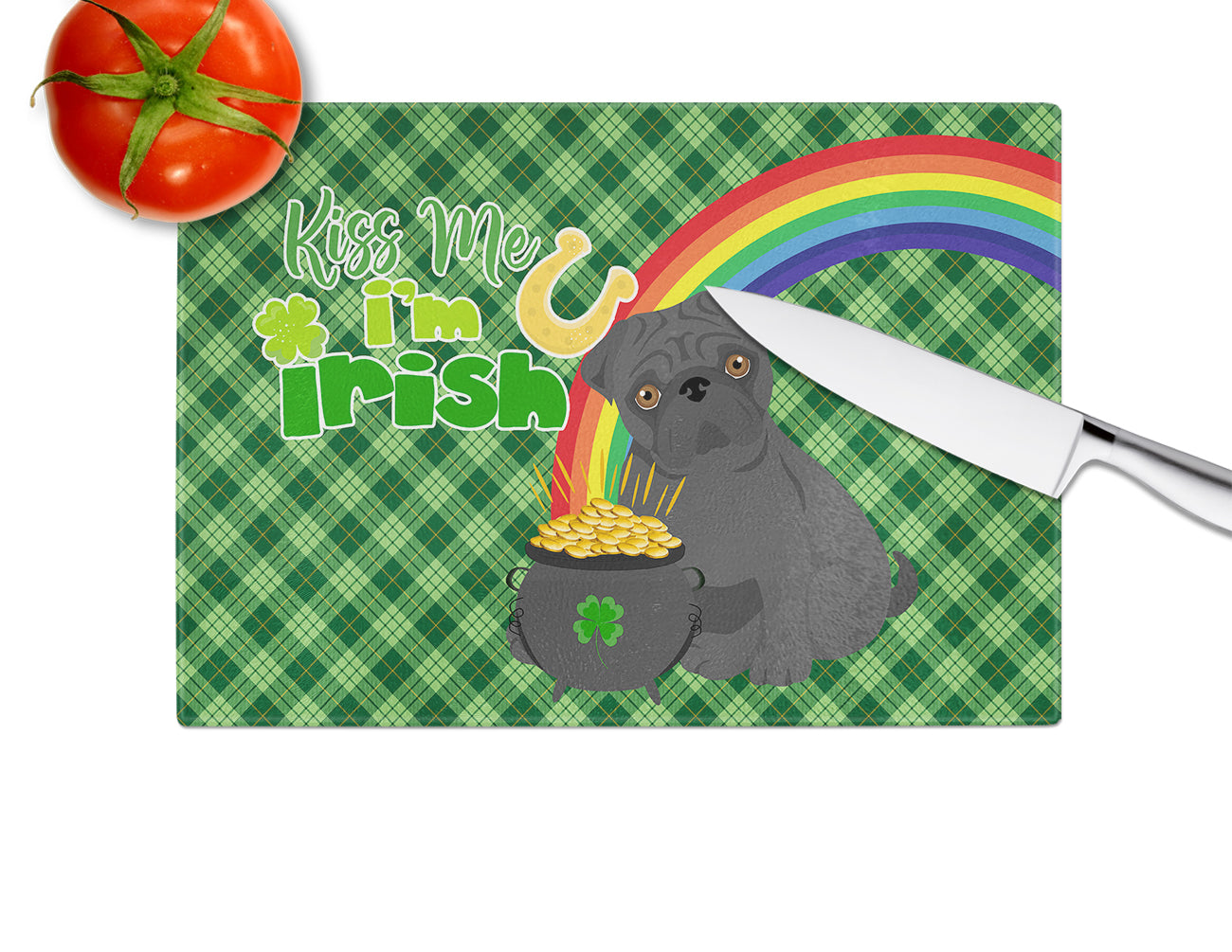 Black Pug St. Patrick's Day Glass Cutting Board Large - the-store.com