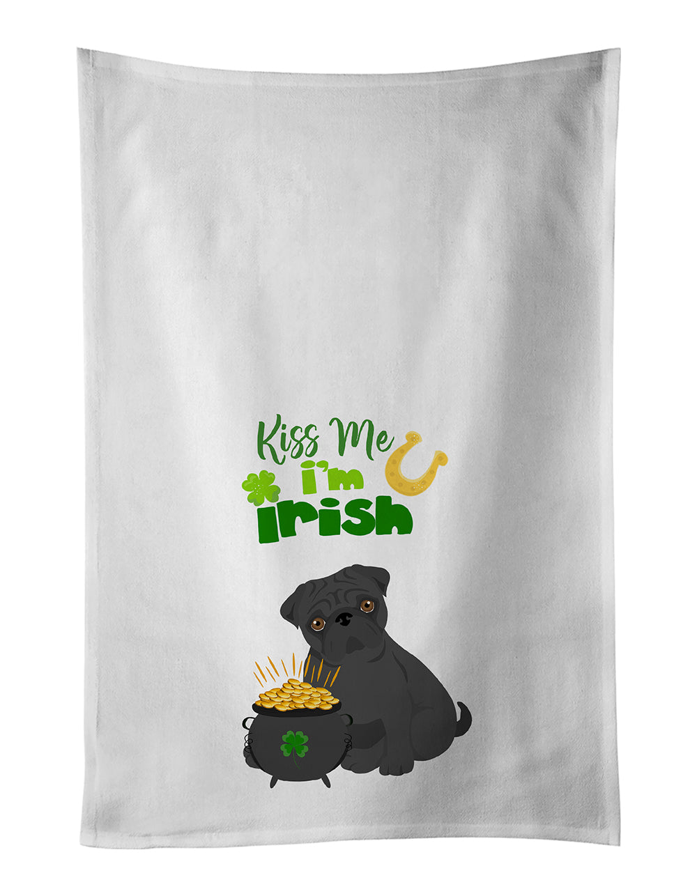 Buy this Black Pug St. Patrick&#39;s Day White Kitchen Towel Set of 2 Dish Towels