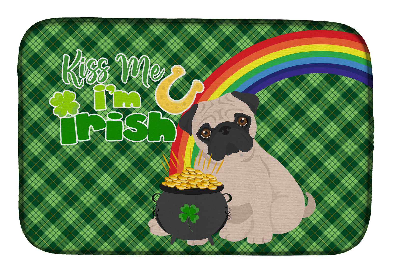 Fawn Pug St. Patrick's Day Dish Drying Mat