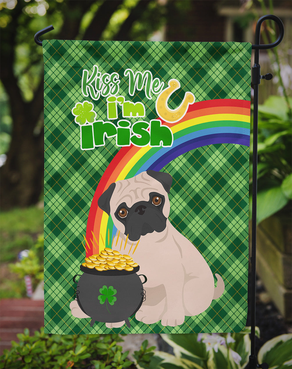 Fawn Pug St. Patrick's Day Flag Garden Size
