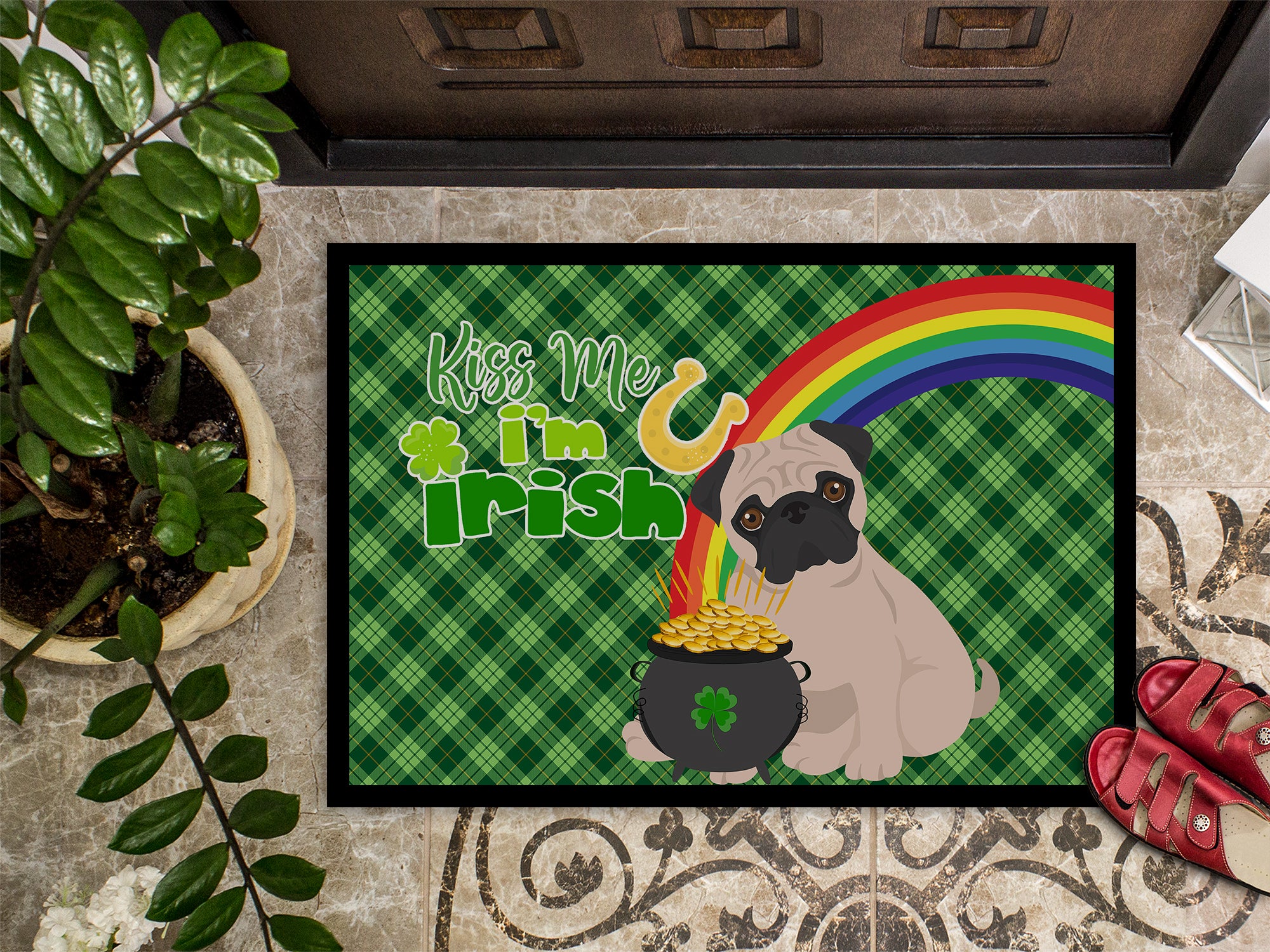 Fawn Pug St. Patrick's Day Indoor or Outdoor Mat 24x36 - the-store.com